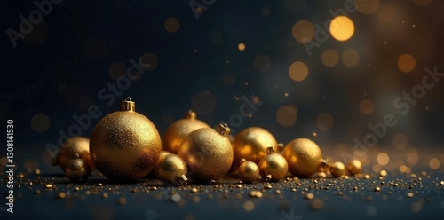 Dark podiem with golden ornaments in starry sky, dark, golden, metallic photo