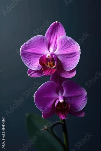 Dark orchid blooms with violet dots against muted grey background, botanical, darkbackground, purplegrapes photo