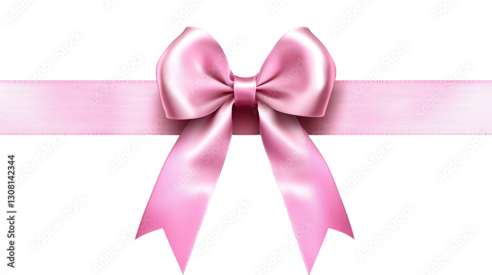 Elegant pink ribbon bow for gift box decoration on transparent png background, perfect for celebrations, festive occasions, and present wrapping designs.