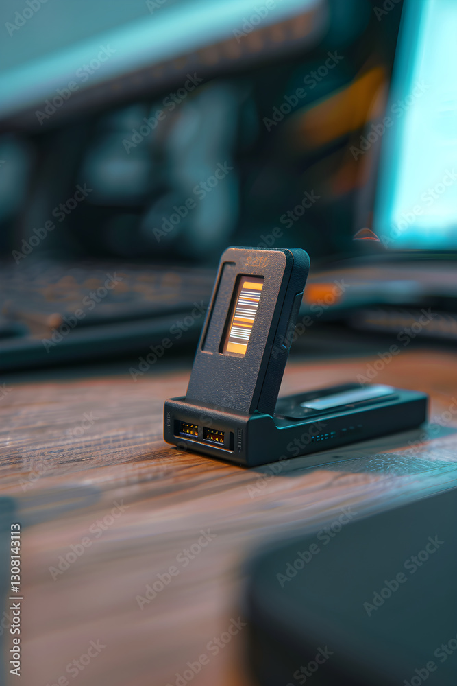High-Tech Portable SD Card Reader for Computers in a Workplace Setting High-Tech Portable SD Card Reader for Computers in a Workplace Setting
