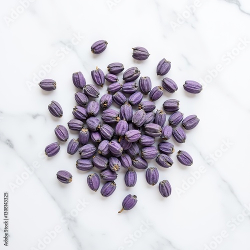 A collection of high-quality stock photos featuring top-view shots of natural ingredients like ginseng roots, chamomile flowers, aloe vera, turmeric, lavender, garlic, mint, cinnamon, goji berries.