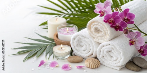Macro Spa Photography: Luxurious White Towels & Orchids - Close-Up Images