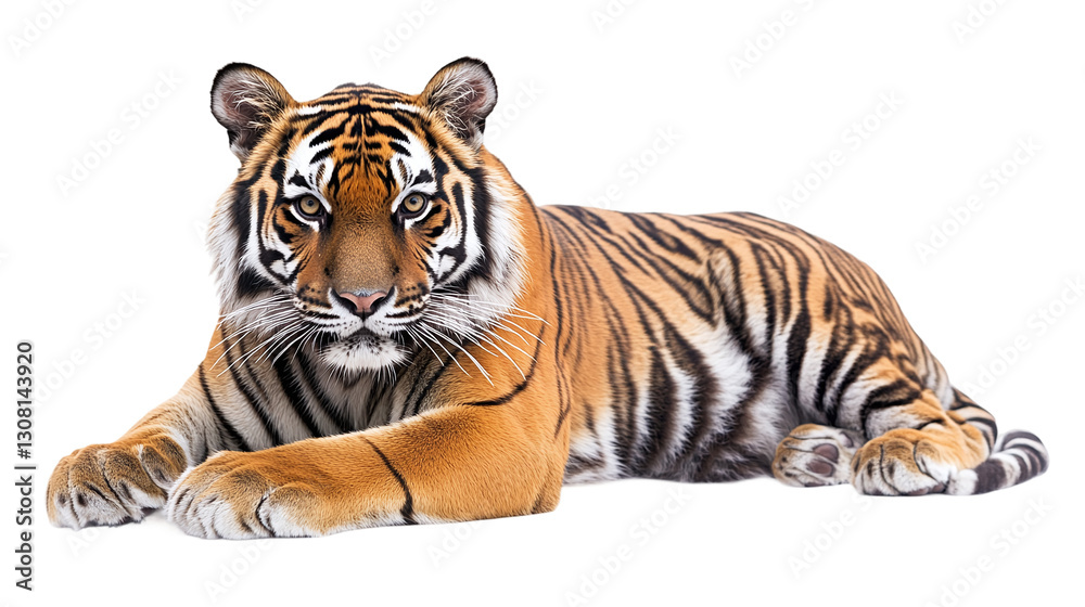 Fototapeta premium Majestic tiger isolated on transparent background, perfect for wildlife conservation, animal art projects, and bold graphic design concepts featuring the fierce beauty of big cats.