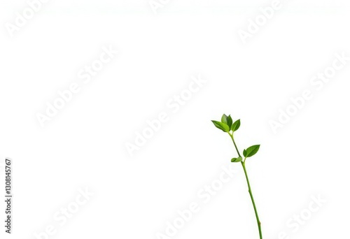 Single vibrant green plant, isolated on pure white, image,  closeup