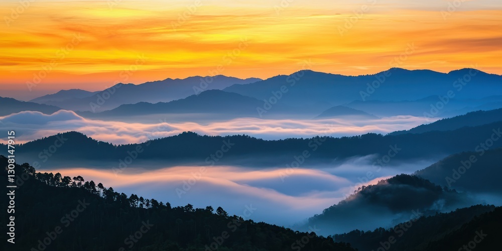 A layered cloudscape at sunset, with soft golden light peeking through. A layered cloudscape at sunset, with soft golden light peeking through.
