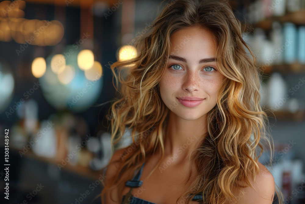 Fototapeta premium Portrait of a beautiful young woman smiling and looking at camera. Woman portrait
