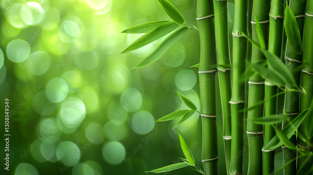 Obraz premium Bamboo leaves. The sun is shining through the leaves. Leaves are green and lush.