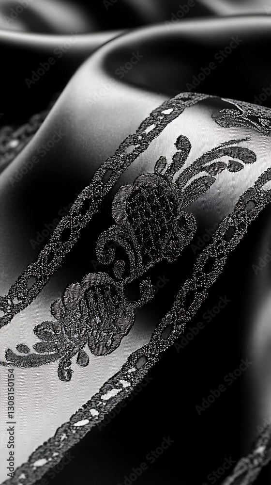 Obraz premium Monochrome elegance with intricate lace detailing on shimmering fabric