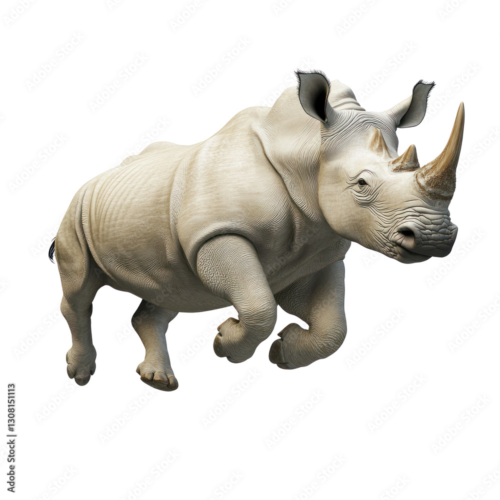 Fototapeta premium White Rhinoceros isolated on white or transparent background 