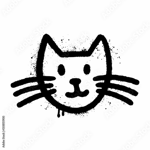 Cute cat face hand painted in graffiti style using spray paint.