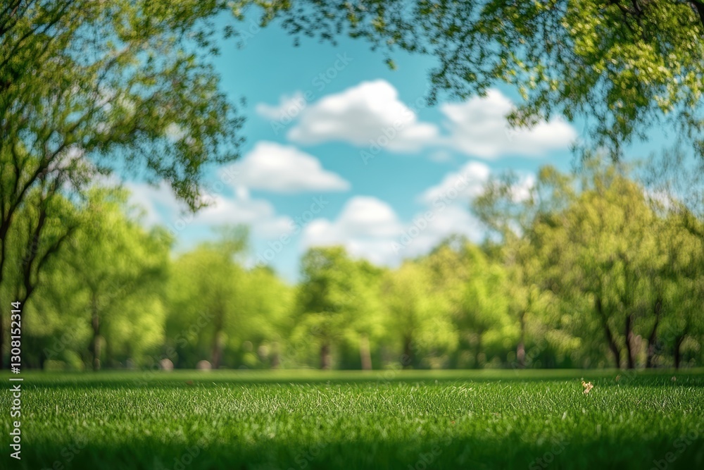 A tranquil park view featuring lush green grass and vibrant trees under a bright blue sky with fluffy clouds, evoking nature's serene beauty and peacefulness. A tranquil park view featuring lush green grass and vibrant trees under a bright blue sky with fluffy clouds, evoking nature's serene beauty and peacefulness.