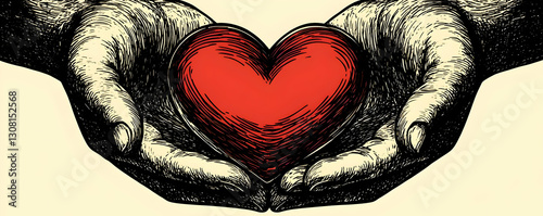 Hands holding heart, love, care, support
