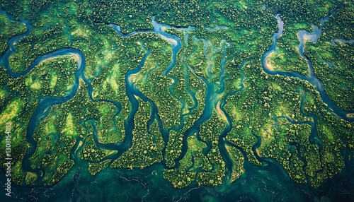 Aerial View of a Lush Green River Delta