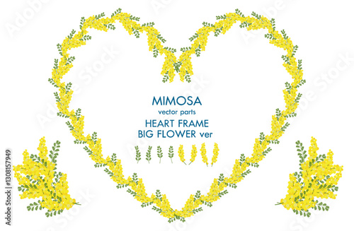 Mimosa Heart Frame Big flower ver, floral frame, International Women's Day, Women's Day, Spring, February, March, yellow flowers