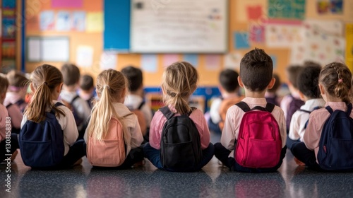 Preschool Students with Backpacks  Classroom Learning  Education