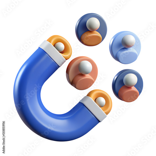 3D Magnet Attracting People Icon Symbol – Digital Strategy Concept