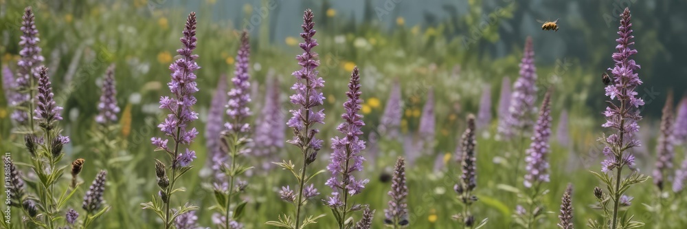 Hoary vervain flowers in full bloom with bees flying around them, wildflower, bees, blooms Hoary vervain flowers in full bloom with bees flying around them, wildflower, bees, blooms