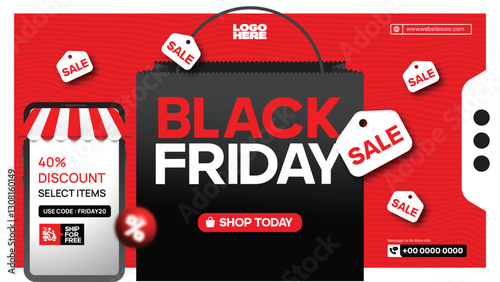 Modern Black Friday Poster with Shopping Cart illustration