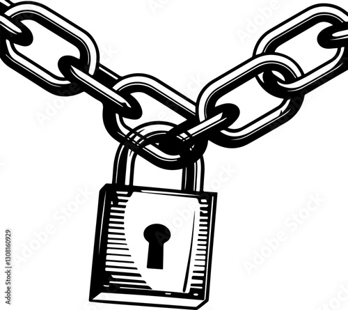 SVG vector features cybersecurity hacking and protocols. Chain Link and Padlock Symbolizing Security and Protection