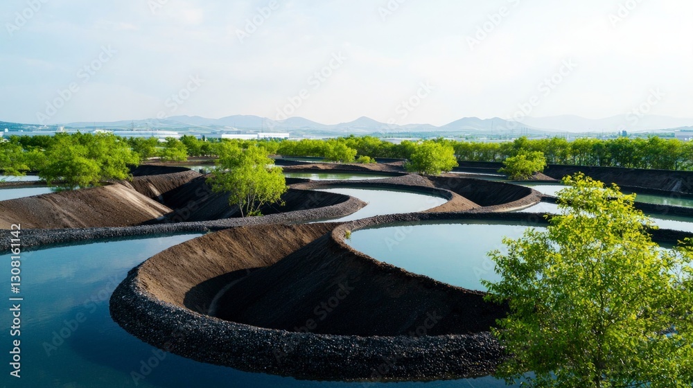 Fototapeta premium Panoramic Wastewater Treatment Plant Sustainable Water Purification System