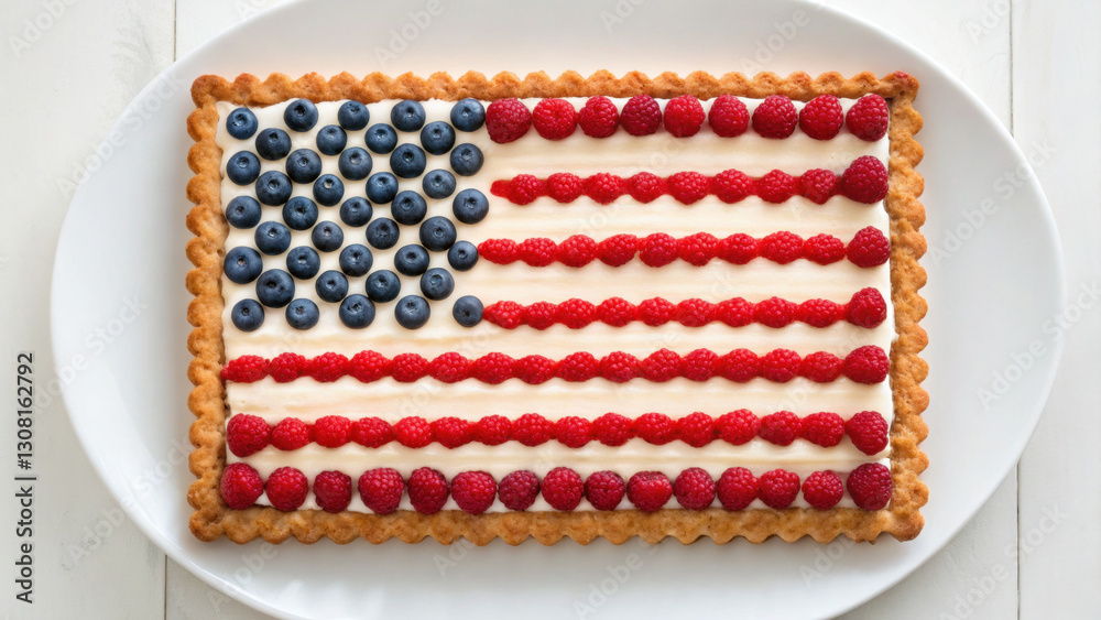 4th of July Ice cream. Patriotic cake decorated like the American flag with berries and cream. 4th of July Ice cream. Patriotic cake decorated like the American flag with berries and cream.