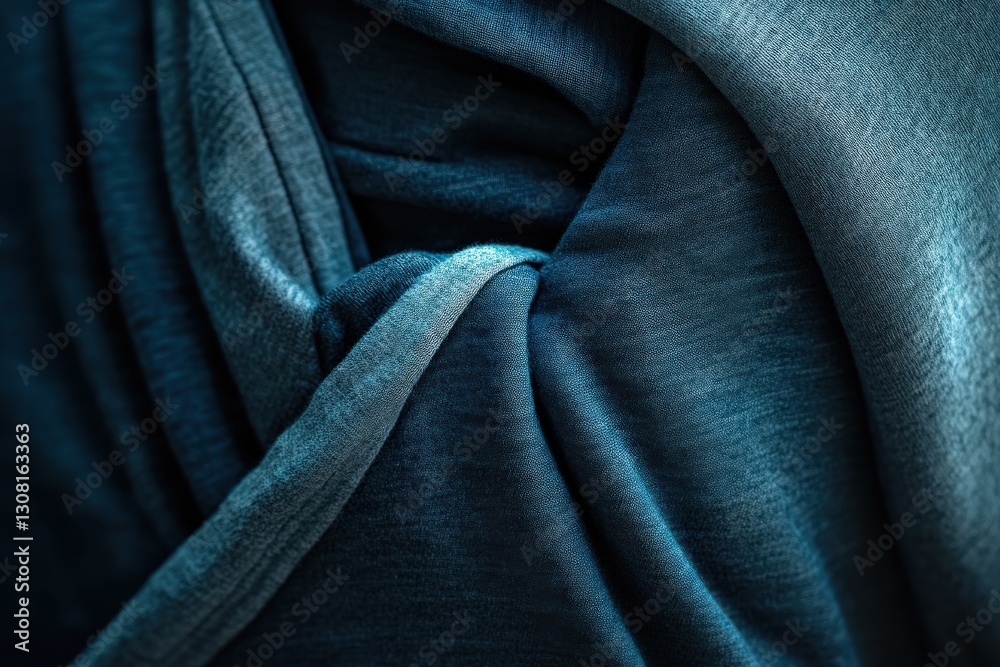 Fototapeta premium Blue Fabric Drape for Abstract Texture Close-up.