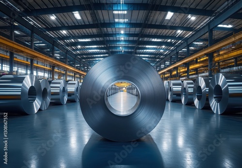 Wallpaper Mural Industrial Warehouse with Large Steel Coils Highlighting Modern Manufacturing Processes and Efficient Production Techniques in a Spacious Environment Torontodigital.ca