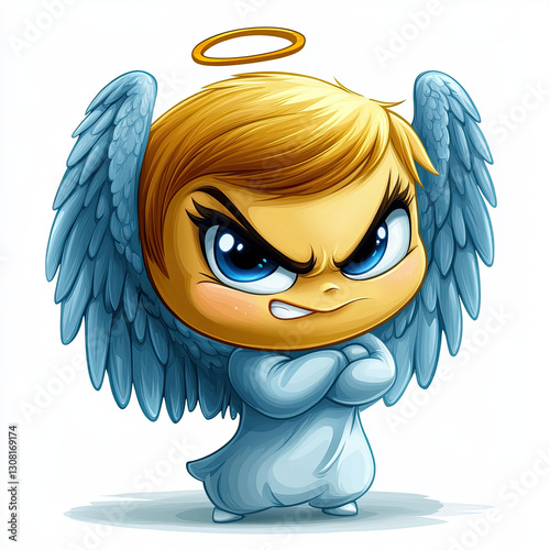 Cute chibi angel with halo, smirking and crossing arms playfully