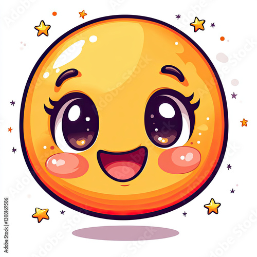 Joyful chibi emoji with blushing cheeks and sparkling eyes