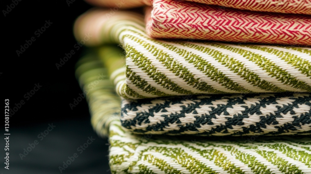 Stacked Fabric Textures Green Red White Patterns Stacked Fabric Textures Green Red White Patterns
