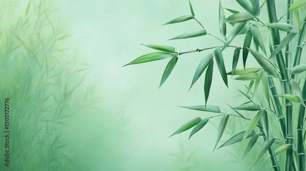 Obraz premium Serene bamboo garden, lush green leaves create a tranquil natural backdrop