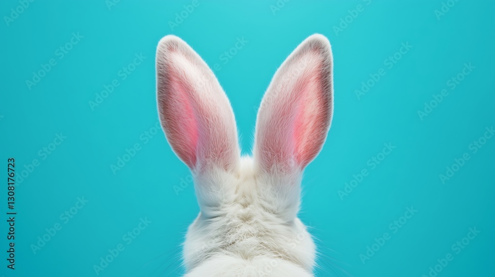 Fototapeta premium Cute Rabbit Ears Back Pose on Color Background