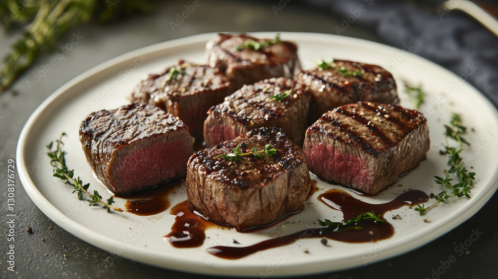 Perfectly seared medium-rare steaks, generative AI Perfectly seared medium-rare steaks, generative AI