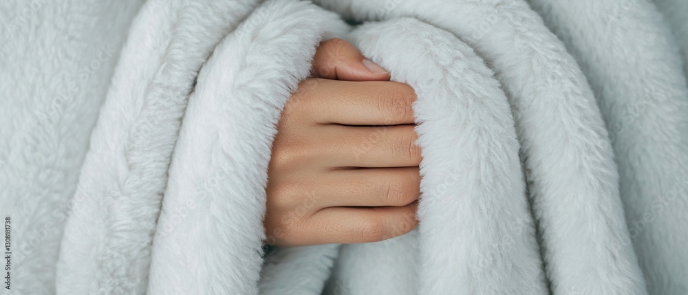 Living Standards Comfort Concepts. Cozy hand gripping a soft, fluffy blanket in a serene setting. Living Standards Comfort Concepts. Cozy hand gripping a soft, fluffy blanket in a serene setting.