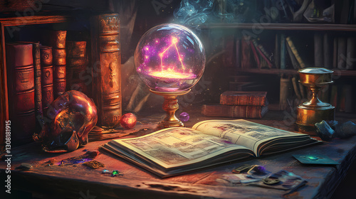 Enigmatic cartomancy scene symbolizing guidance and insight. Arcane - Relic. Illustration