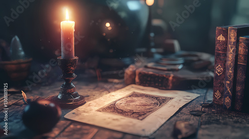 Enigmatic cartomancy scene symbolizing guidance and insight. Arcane - Relic. Illustration