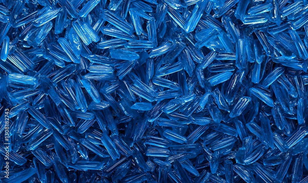Bright Blue Crystals with Sharp Edges on Dark Background Texture