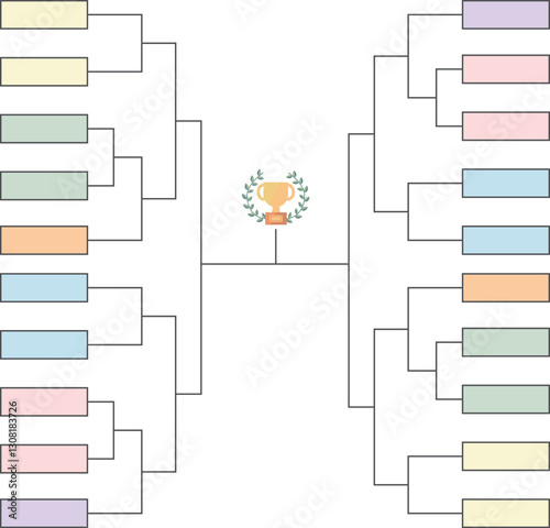 優勝トロフィーのイラストの付いたシンプルな20人のトーナメント表の素材