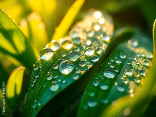 water drops on a green leaf