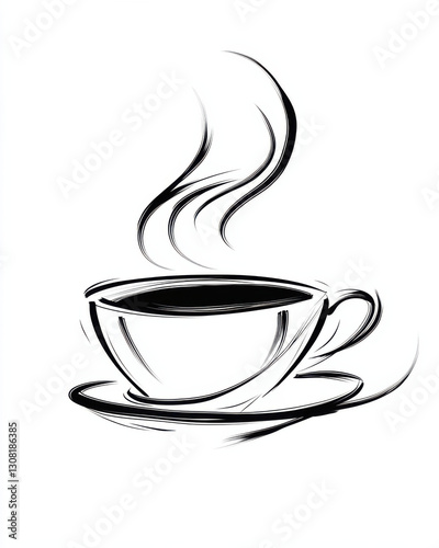 Elegant black ink brush stroke coffee cup with steam rising