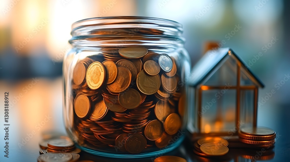 Glass Jar Filled With Coins Saving For A House Glass Jar Filled With Coins Saving For A House
