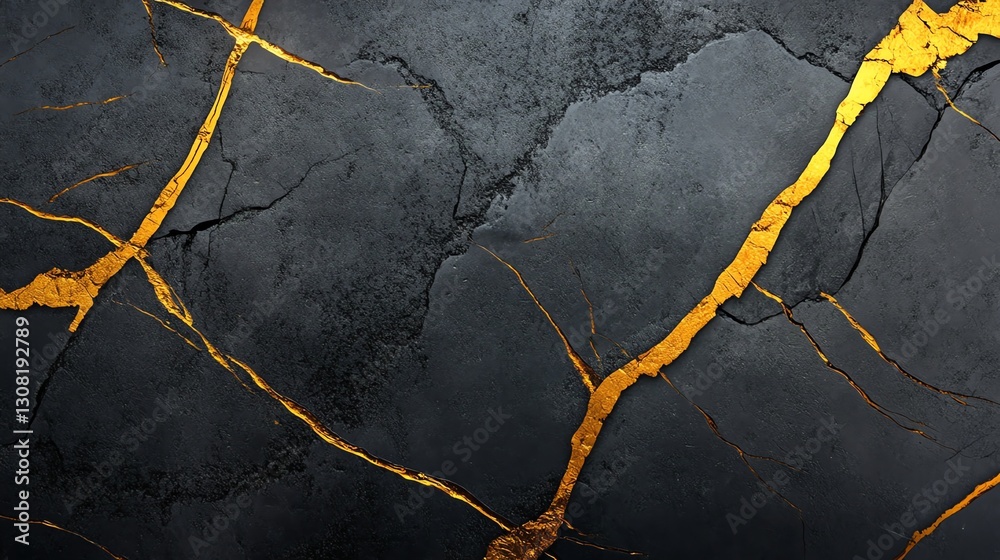 Obraz premium Elegant gold foil lines on deep black marble, luxury modern abstract design