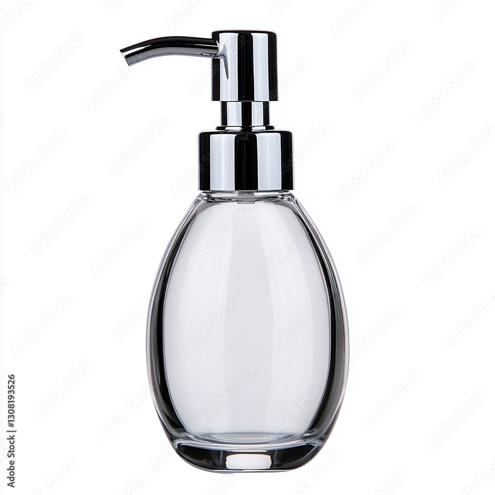 Obraz premium Elegant Chrome Pump Soap Dispenser With Clear Oval Bottle, Generative AI.