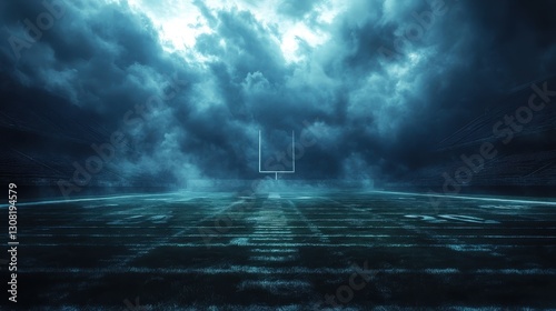Eerie Night Football Field  Stormy Sky  Stadium