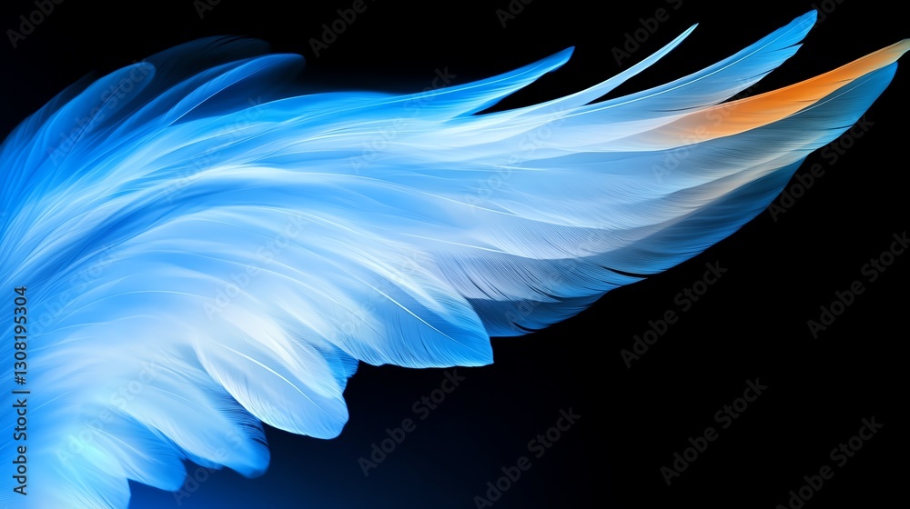 Fototapeta premium Feathered wings in motion with ethereal glow, angelic abstract background