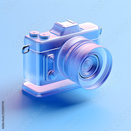 Digital technology 3d blue and white transparent glass camera icon