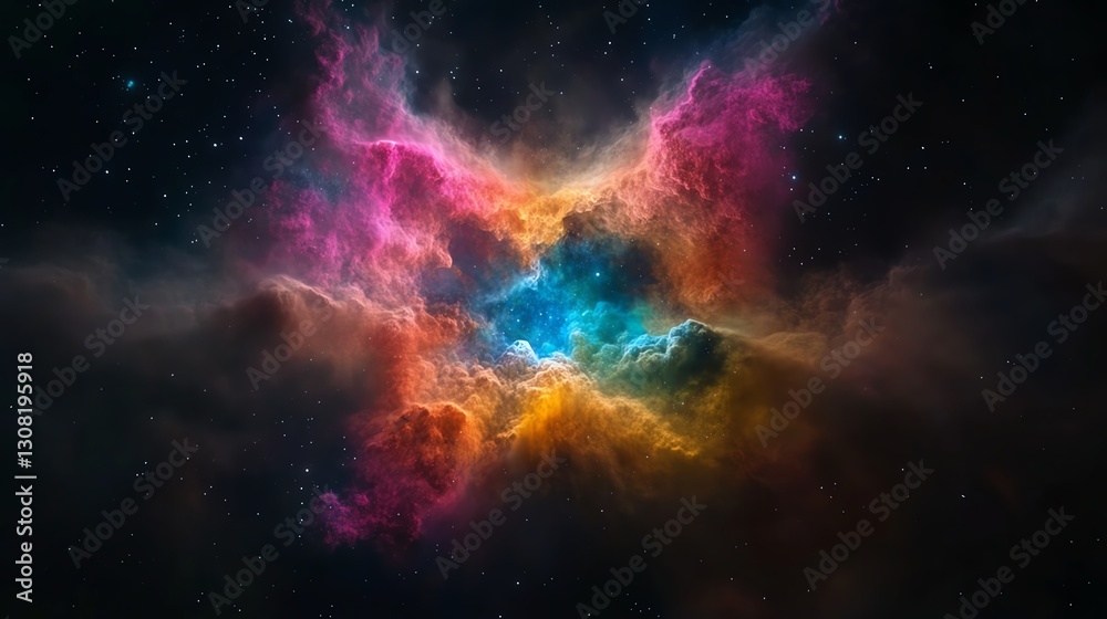 Obraz premium Cosmic nebula with deepspace colors and glowing dust clouds, celestial abstract background
