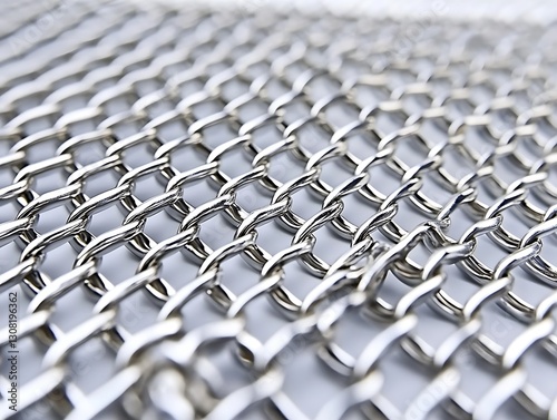Metallic Chain Link Structure, Close-Up Perspective, Modern Industrial Look