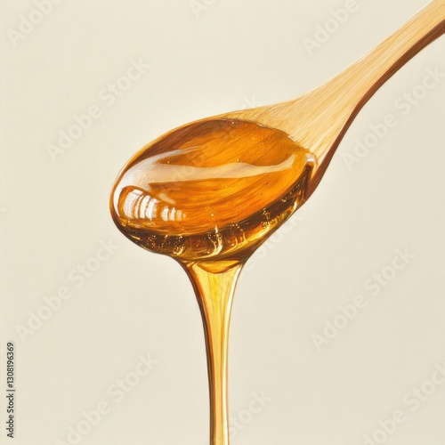 Honey dripping from a wooden spoon. (2)