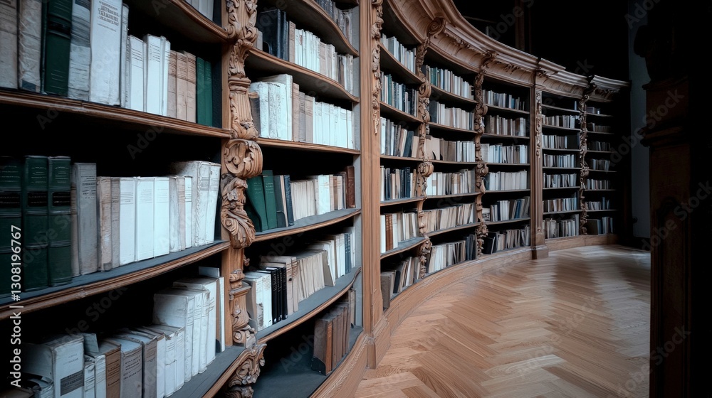 Obraz premium Antique Library Bookshelves Old Books Reading Room Wooden Bookcases Classic Interior D